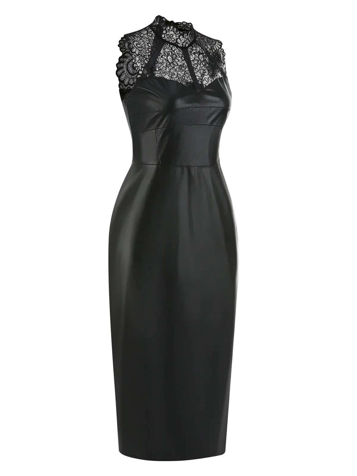 Black 1960s Lace PU Leather Dress - Image 3
