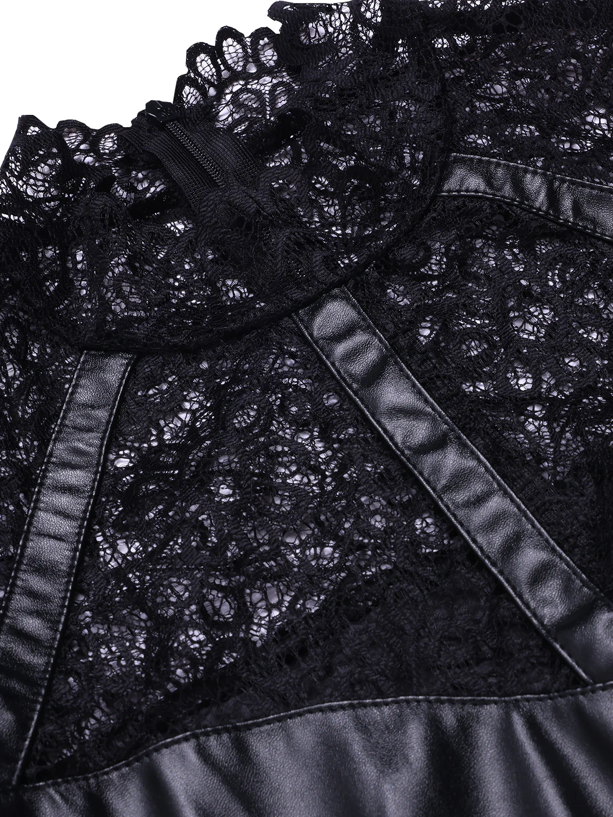 Black 1960s Lace PU Leather Dress - Image 5