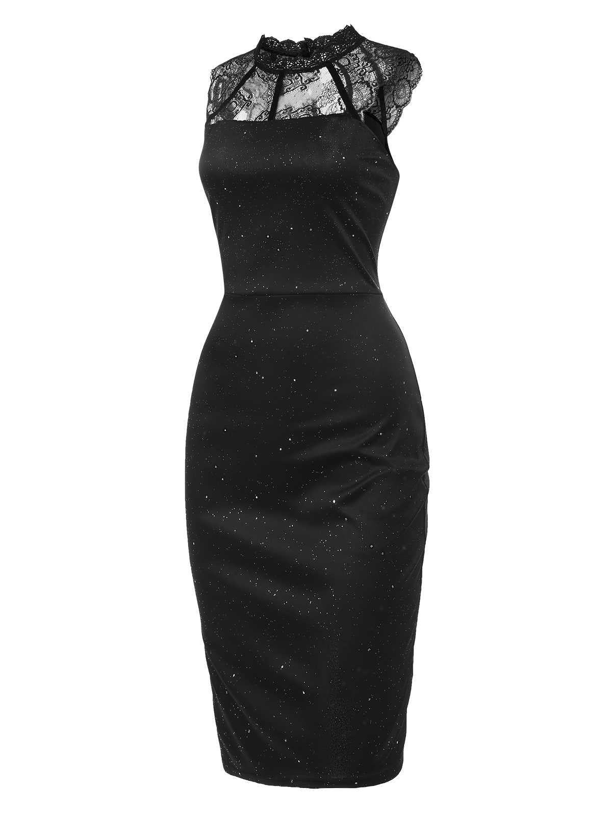 Black 1960s Lace Sleeveless Bodycon Dress - Image 2