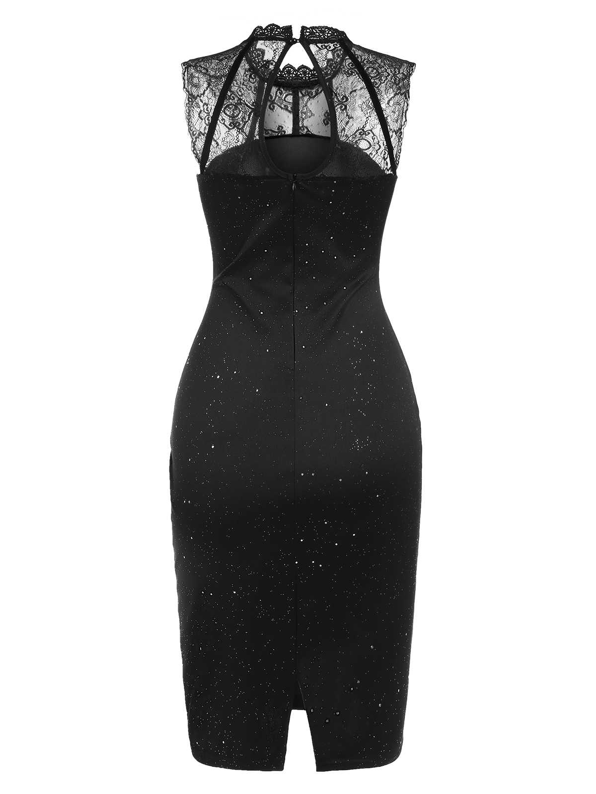 Black 1960s Lace Sleeveless Bodycon Dress - Image 3