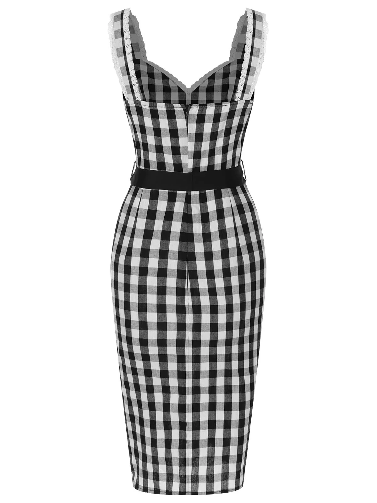 Black 1960s Lace Trim Gingham Bow Dress - Image 3
