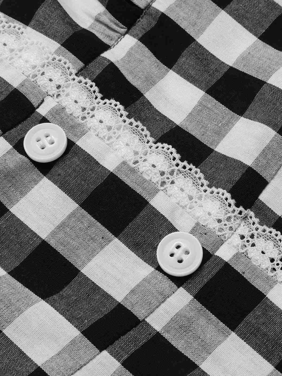 Black 1960s Lace Trim Gingham Bow Dress - Image 5