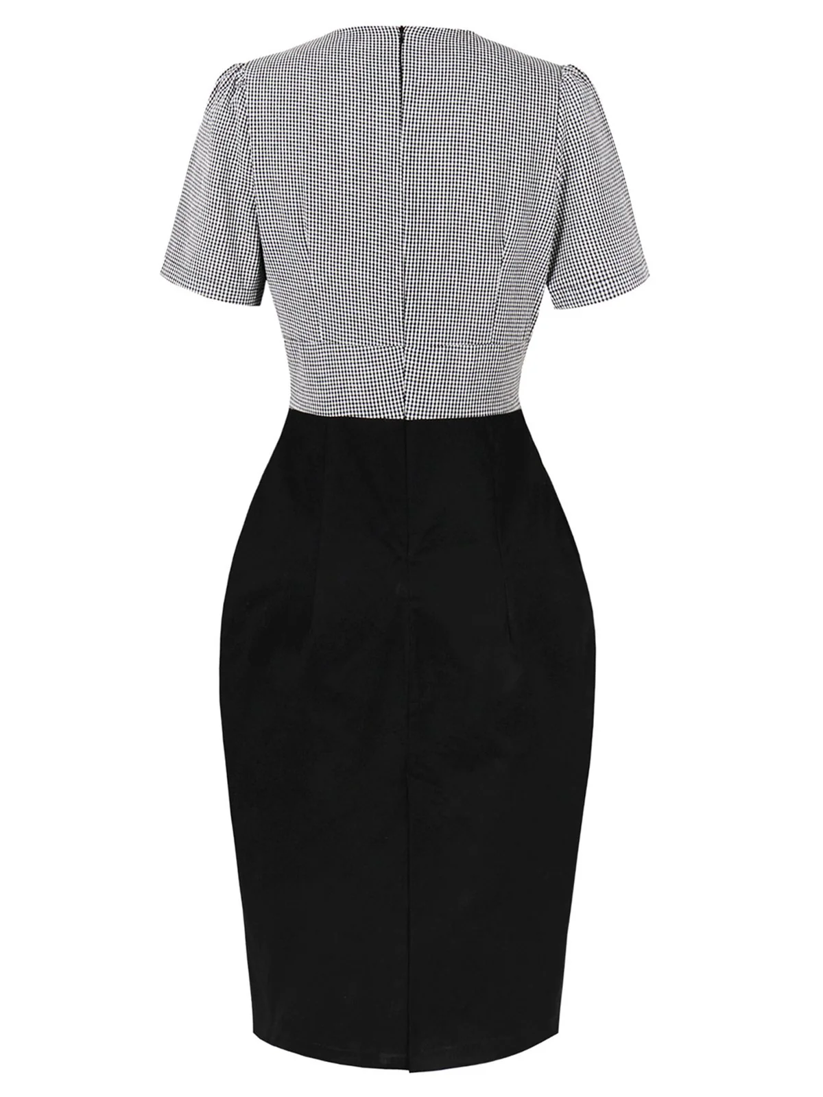 Black 1960s Lapel Shepherd Check Patchwork Dress - Image 2