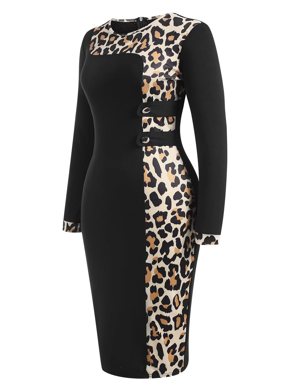 Black 1960s Leopard Patchwork Pencil Dress - Image 2