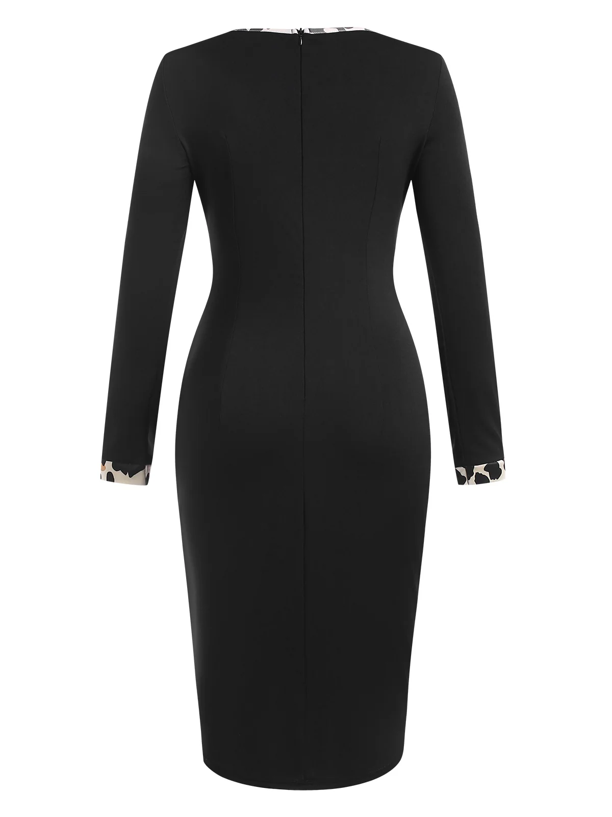 Black 1960s Leopard Patchwork Pencil Dress - Image 3