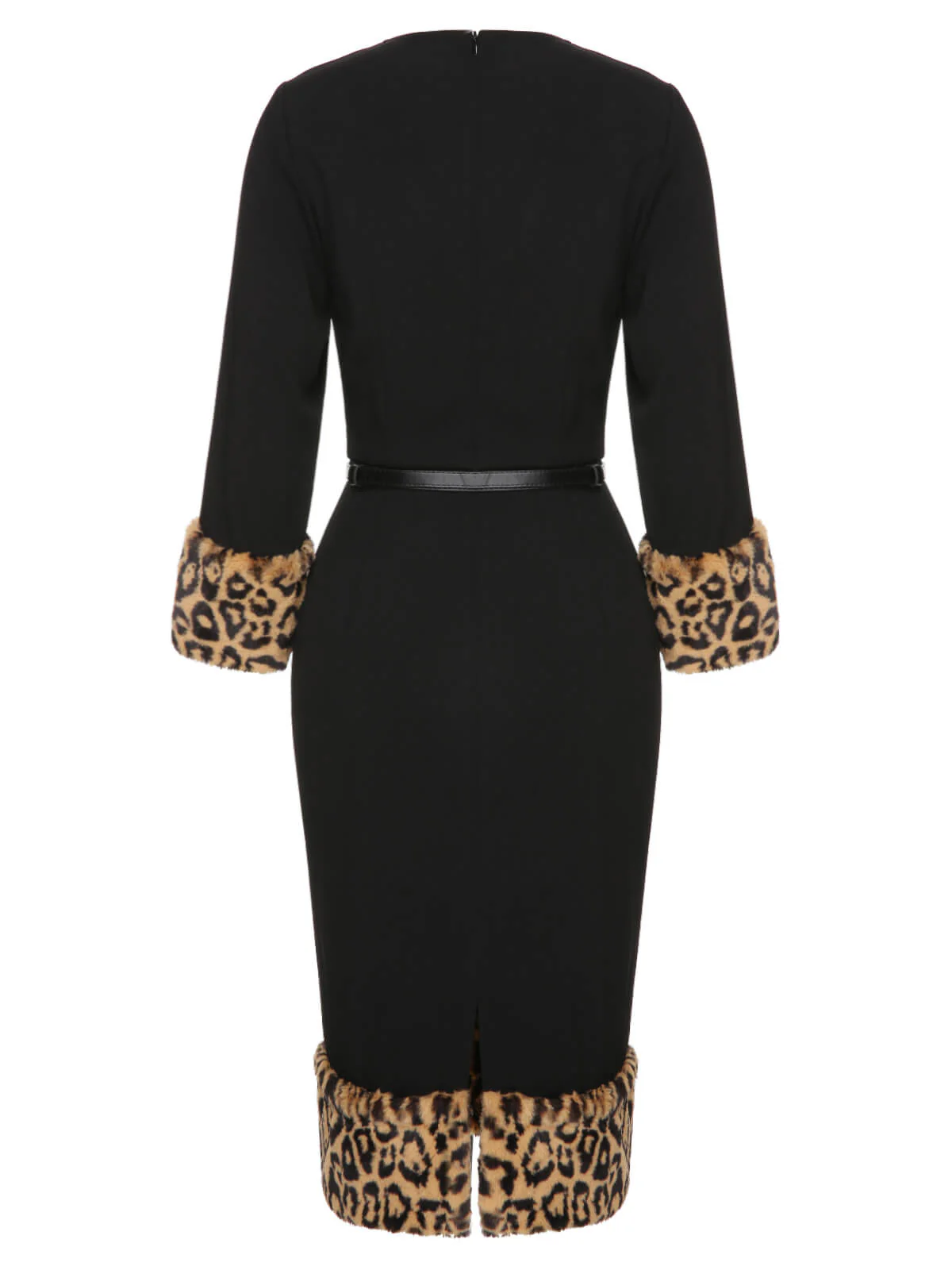 Black 1960s Leopard Plush V-Neck Pencil Dress - Image 7