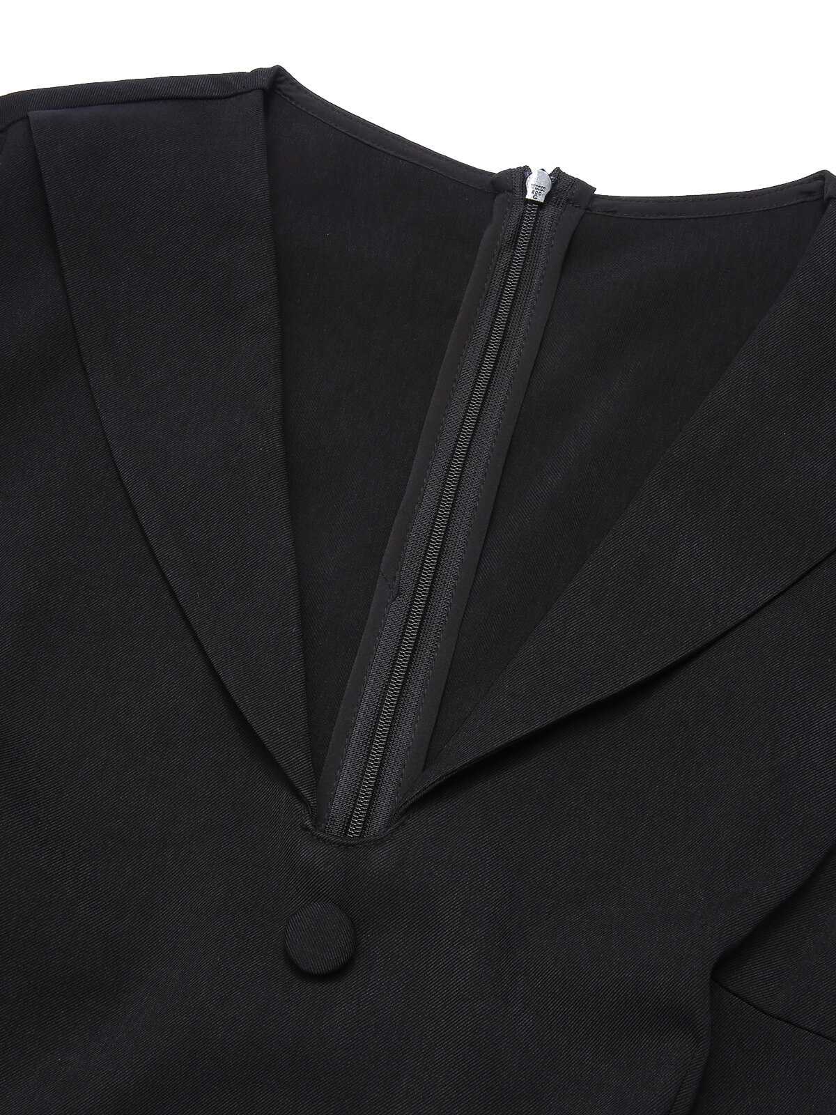 Black 1960s Leopard Plush V-Neck Pencil Dress - Image 8