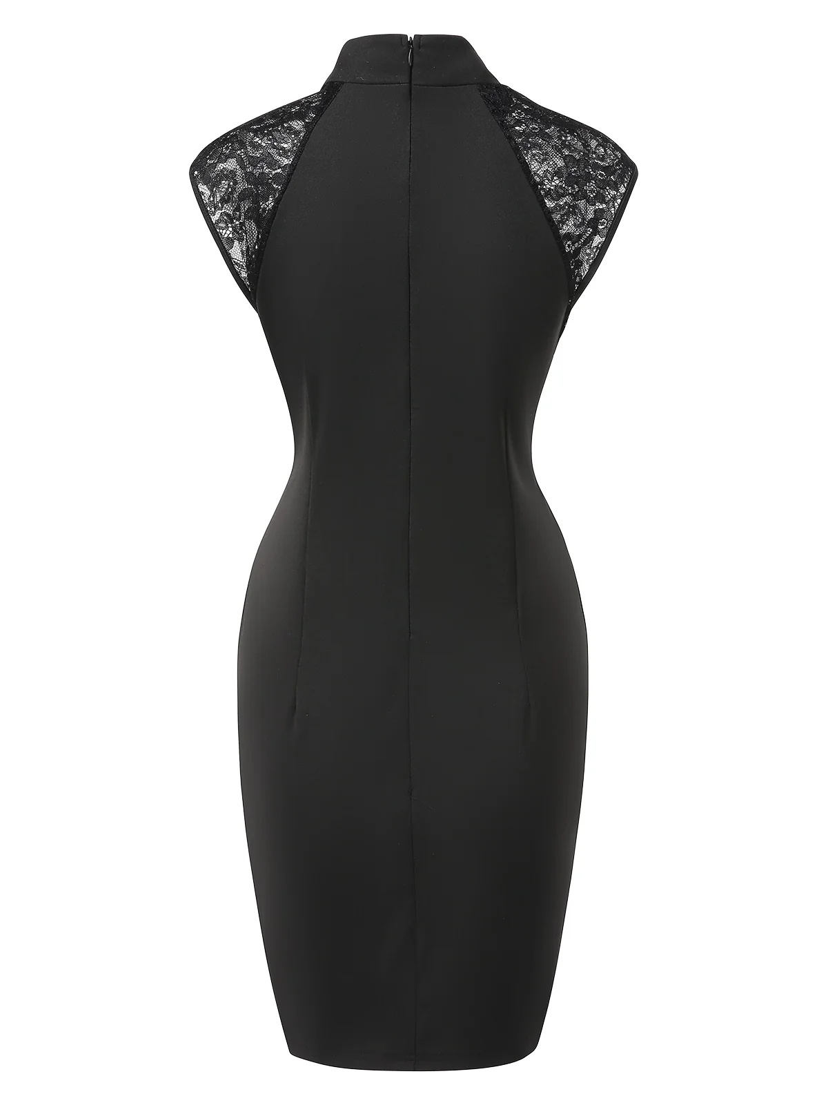 Black 1960s Mandarin Collar Embroidered Floral Pencil Dress - Image 3