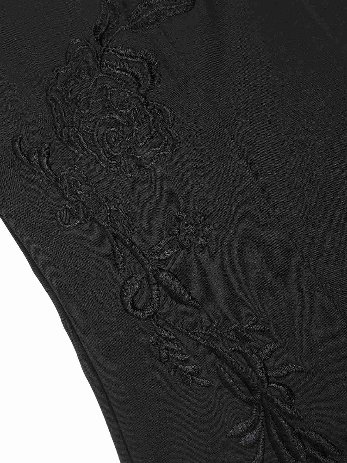 Black 1960s Mandarin Collar Embroidered Floral Pencil Dress - Image 4