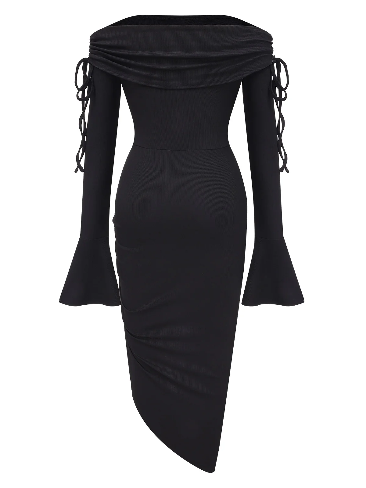 Black 1960s Off-Shoulder Lace-Up Drawstring Dress - Image 3