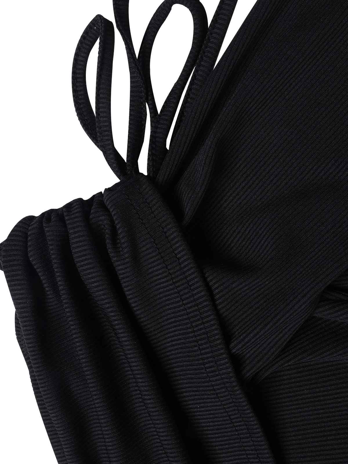 Black 1960s Off-Shoulder Lace-Up Drawstring Dress - Image 4