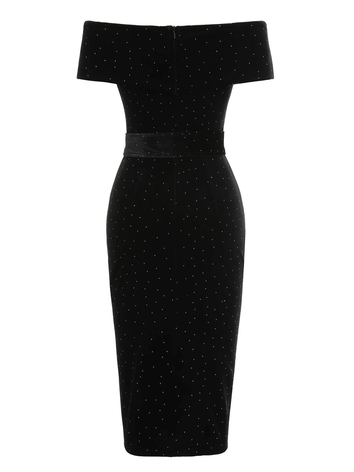 Black 1960s Off-Shoulder Rhinestones Velvet Dress - Image 4