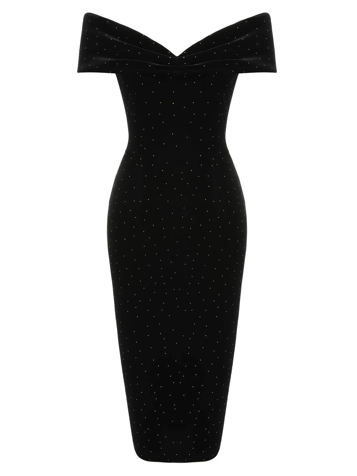 Black 1960s Off-Shoulder Rhinestones Velvet Dress - Image 5