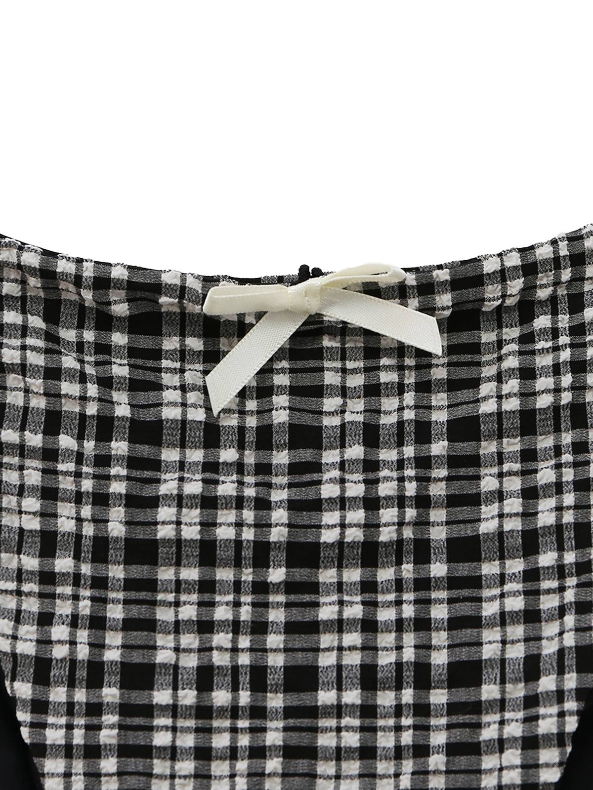 Black 1960s Plaid Deep V Halter Tankini Set - Image 6
