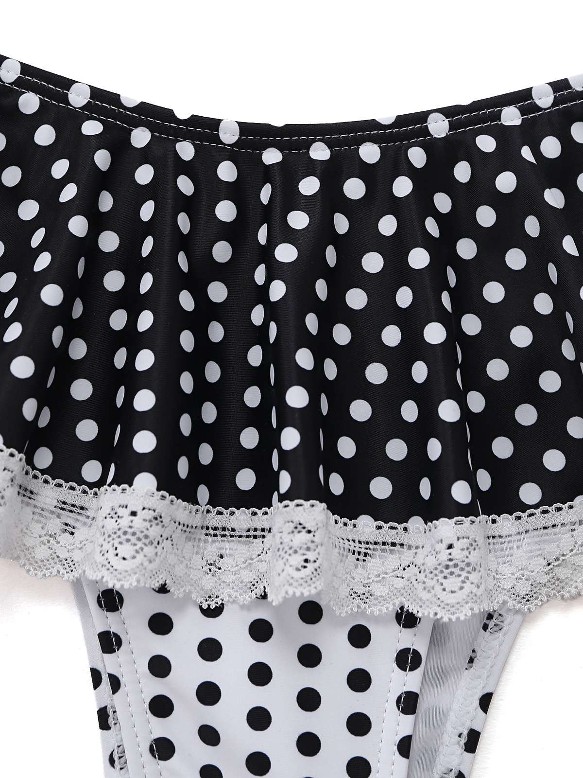 Black 1960s Polka Dot Lace Halter Bikini Set - Image 7