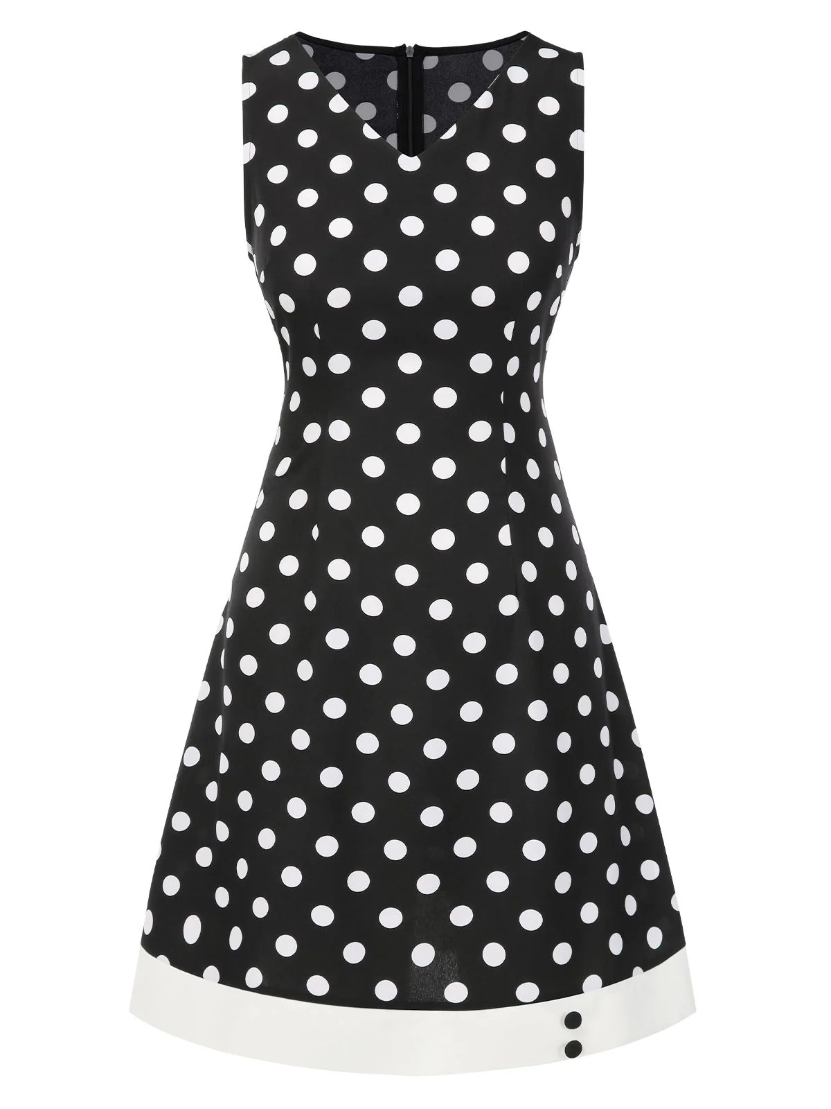 Black 1960s Polka Dot V-Neck Dress - Image 2