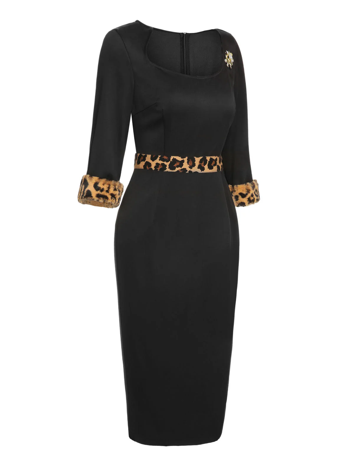 Black 1960s Raw Hem Leopard Asymmetric Wrap Dress - Image 4