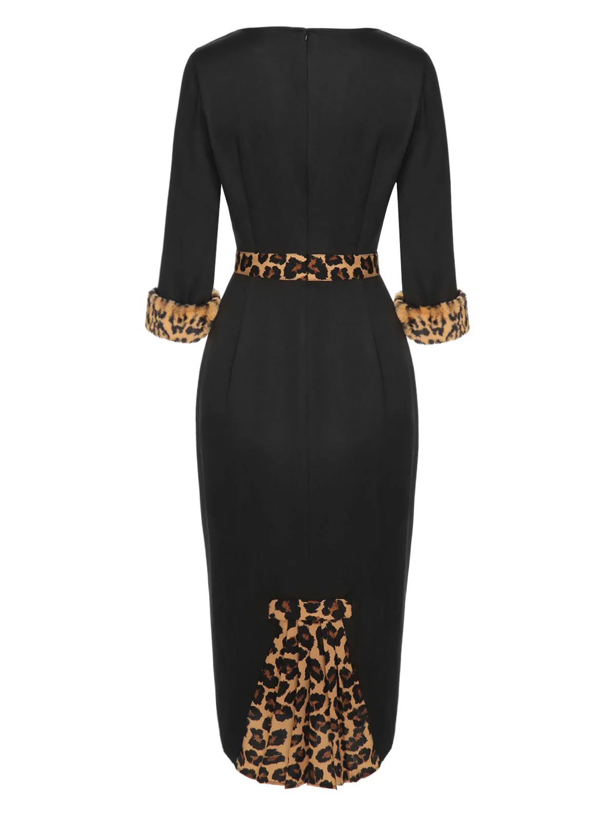 Black 1960s Raw Hem Leopard Asymmetric Wrap Dress - Image 5