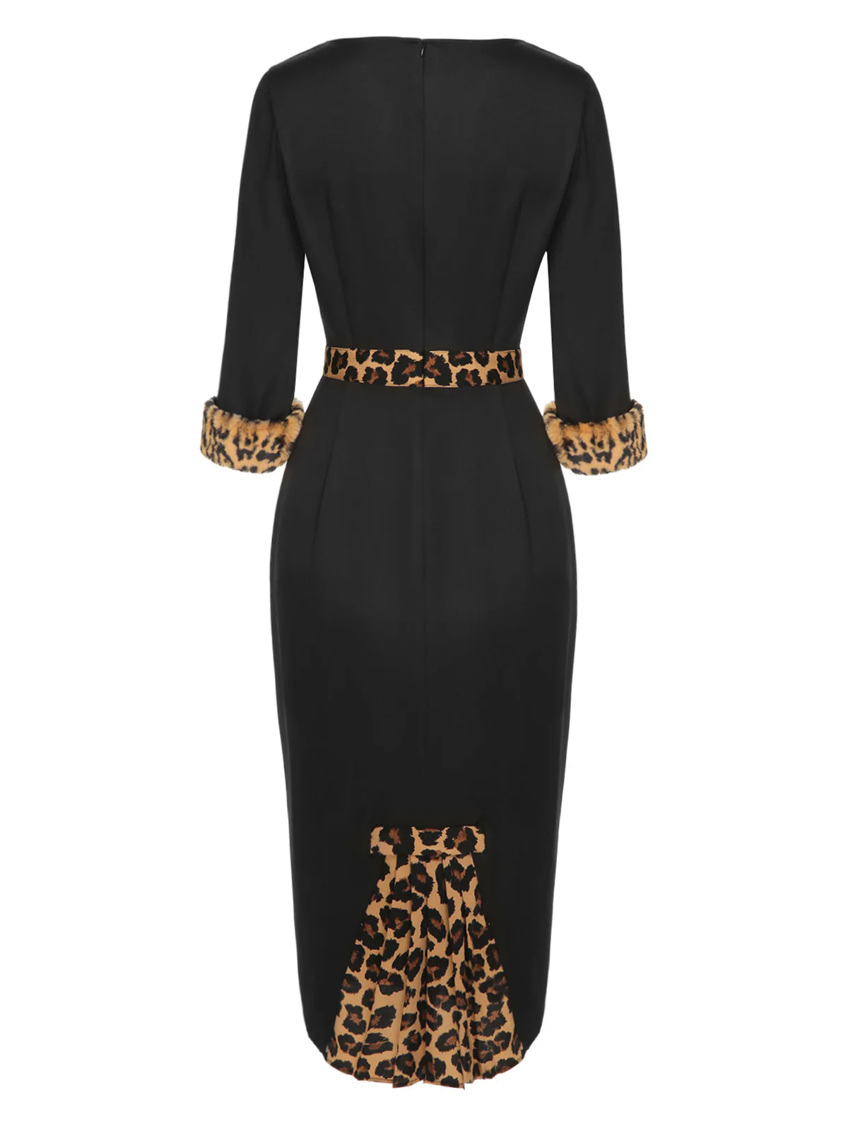 Black 1960s Raw Hem Leopard Asymmetric Wrap Dress - Image 4