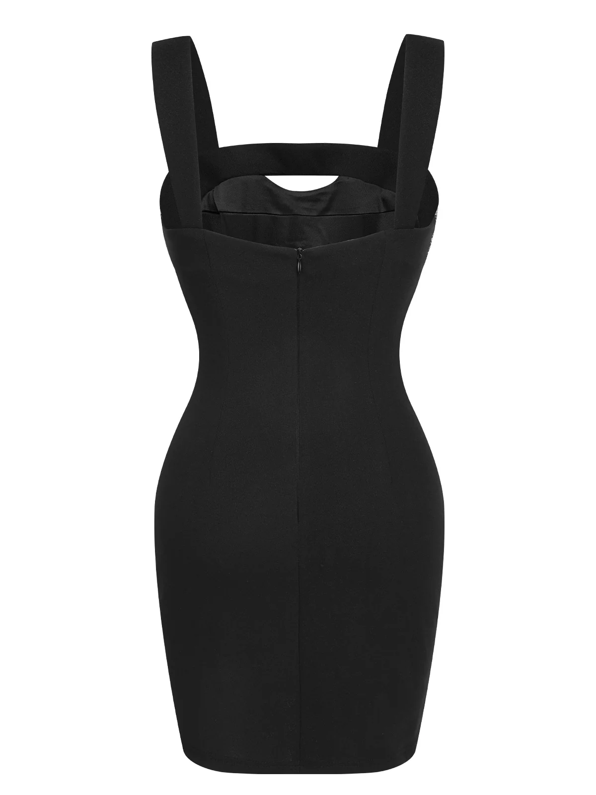 Black 1960s Rhinestone Patchwork Neck Mini Dress - Image 3