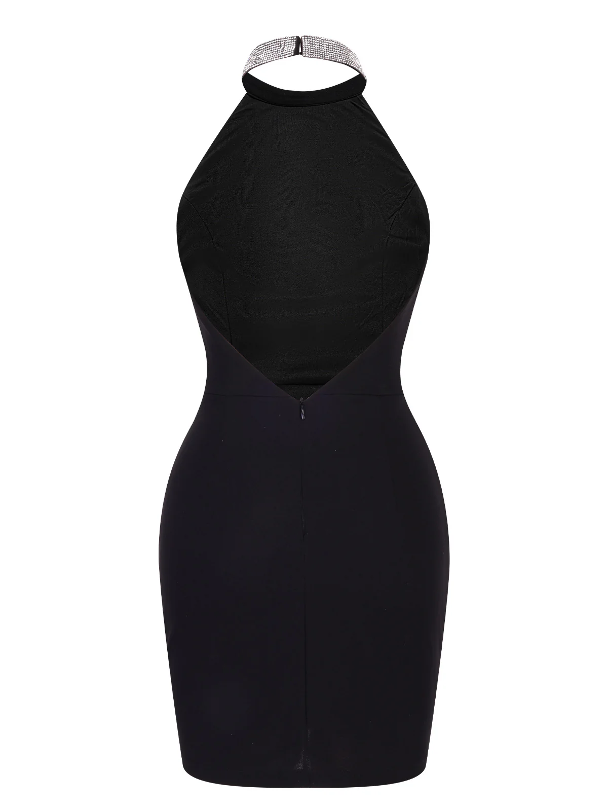 Black 1960s Rhinestone Solid Halter Dress - Image 2