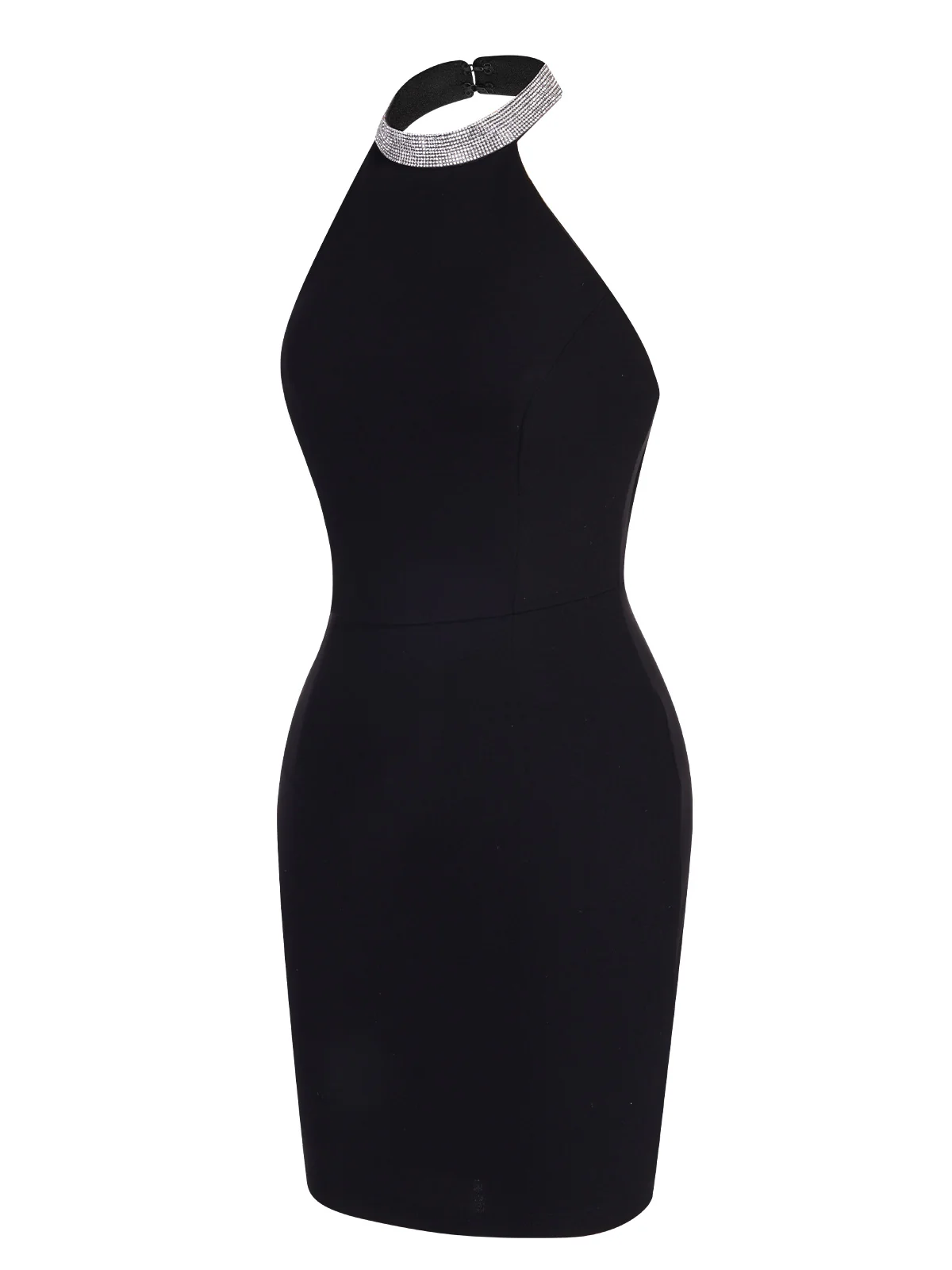Black 1960s Rhinestone Solid Halter Dress - Image 3