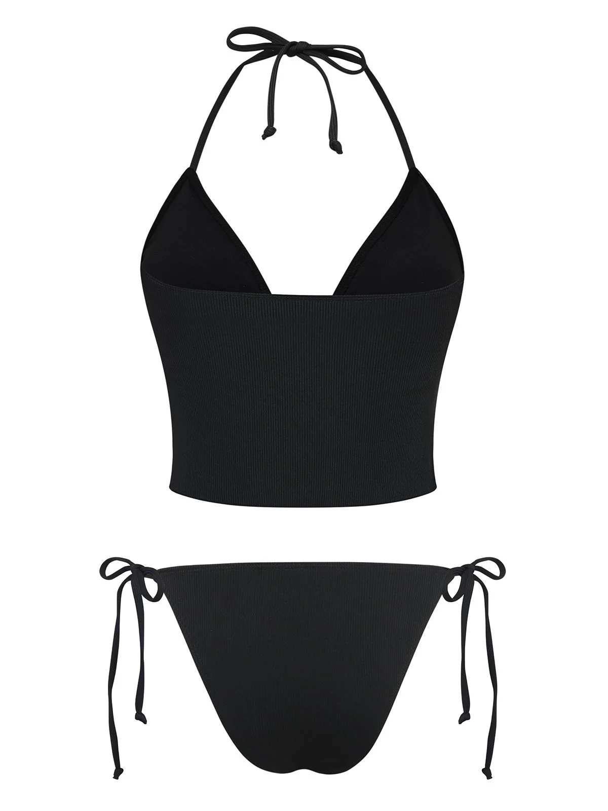 Black 1960s Seashell Detail Tied Halter Tankini Set - Image 3