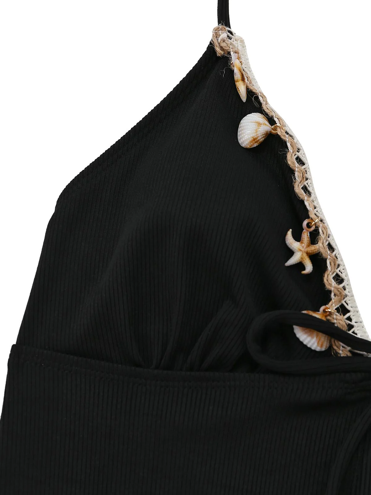 Black 1960s Seashell Detail Tied Halter Tankini Set - Image 4