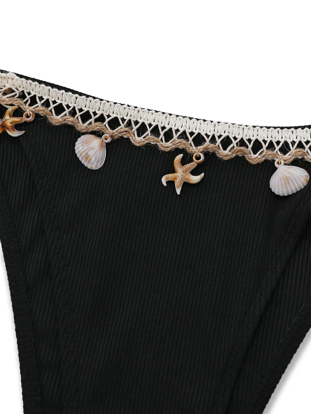 Black 1960s Seashell Detail Tied Halter Tankini Set - Image 6