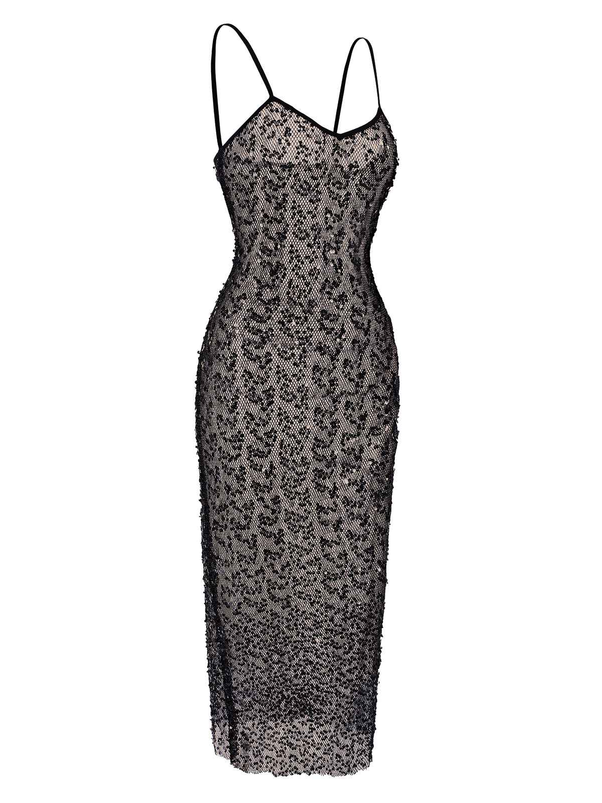 Black 1960s Sequined Spaghetti Straps Dress - Image 2