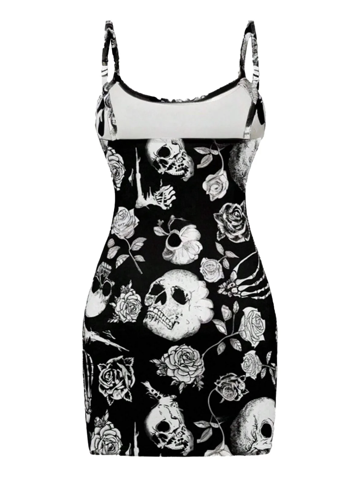 Black 1960s Skull Rose Halloween Bodycon Dress - Image 2