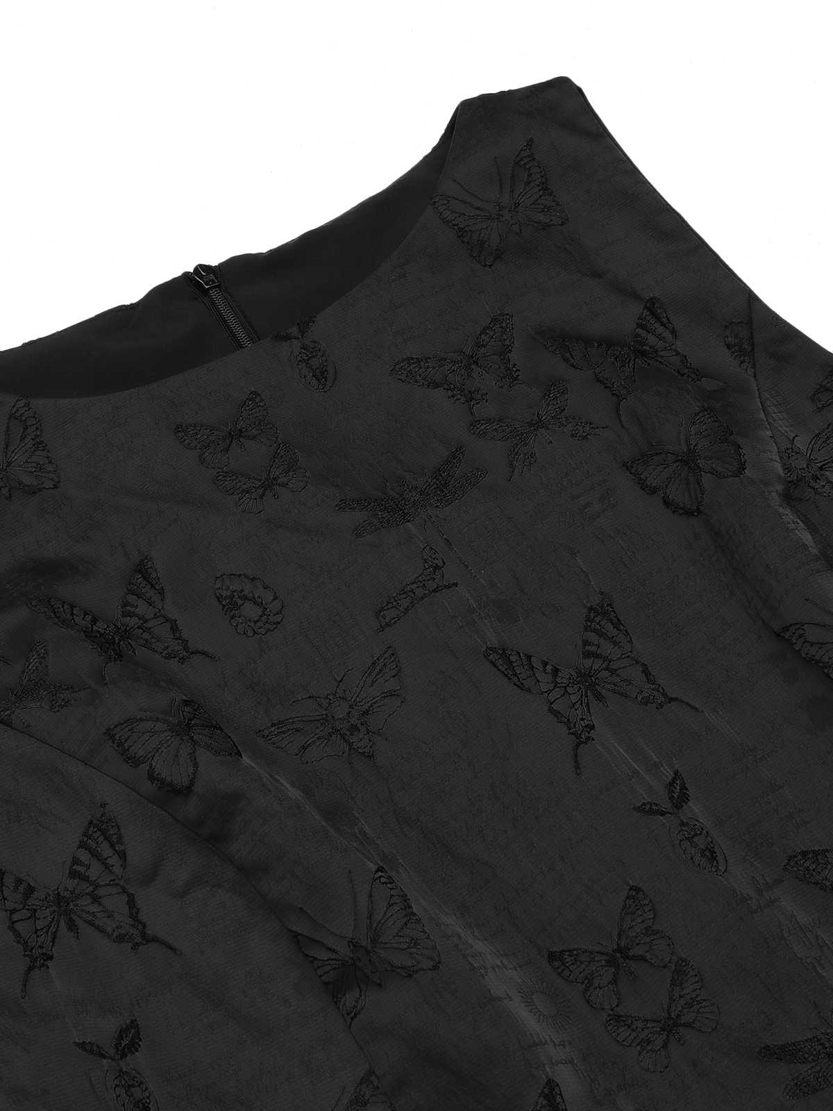 Black 1960s Sleeveless Butterflies Belted Solid Dress - Image 5