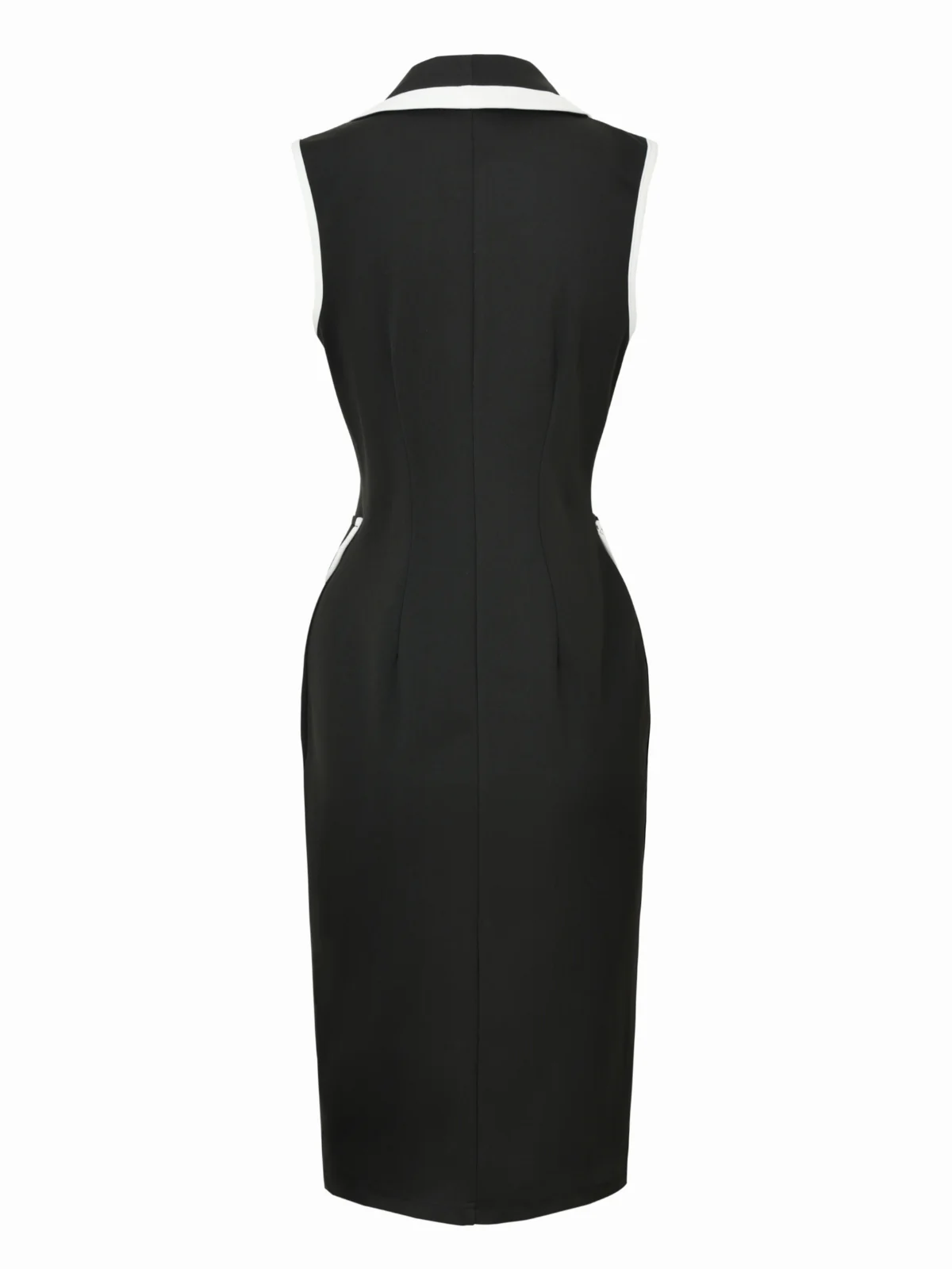 Black 1960s Sleeveless Lapel Button Bodycon Dress - Image 3