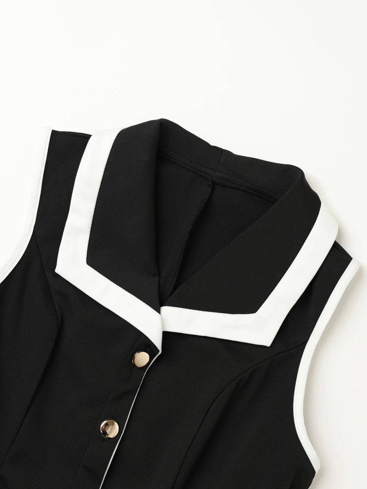 Black 1960s Sleeveless Lapel Button Bodycon Dress - Image 4