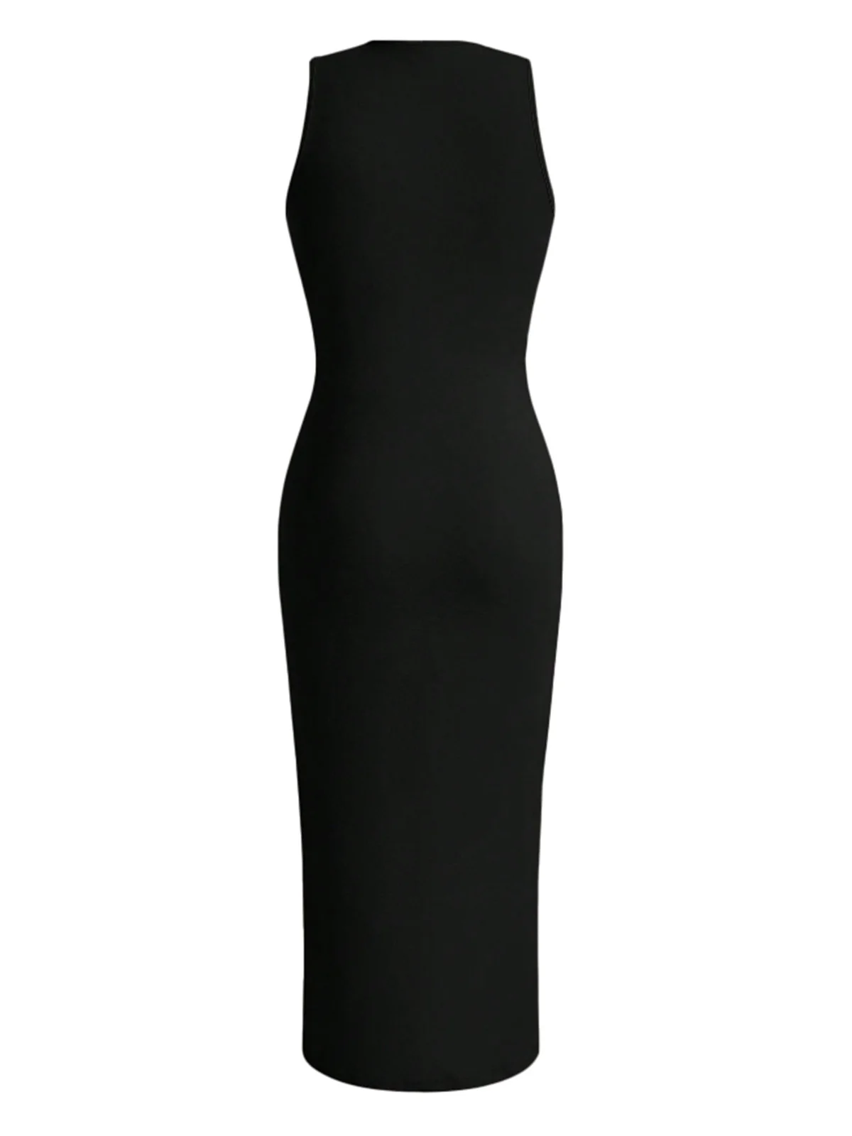 Black 1960s Sleeveless Solid Bodycon Dress - Image 2
