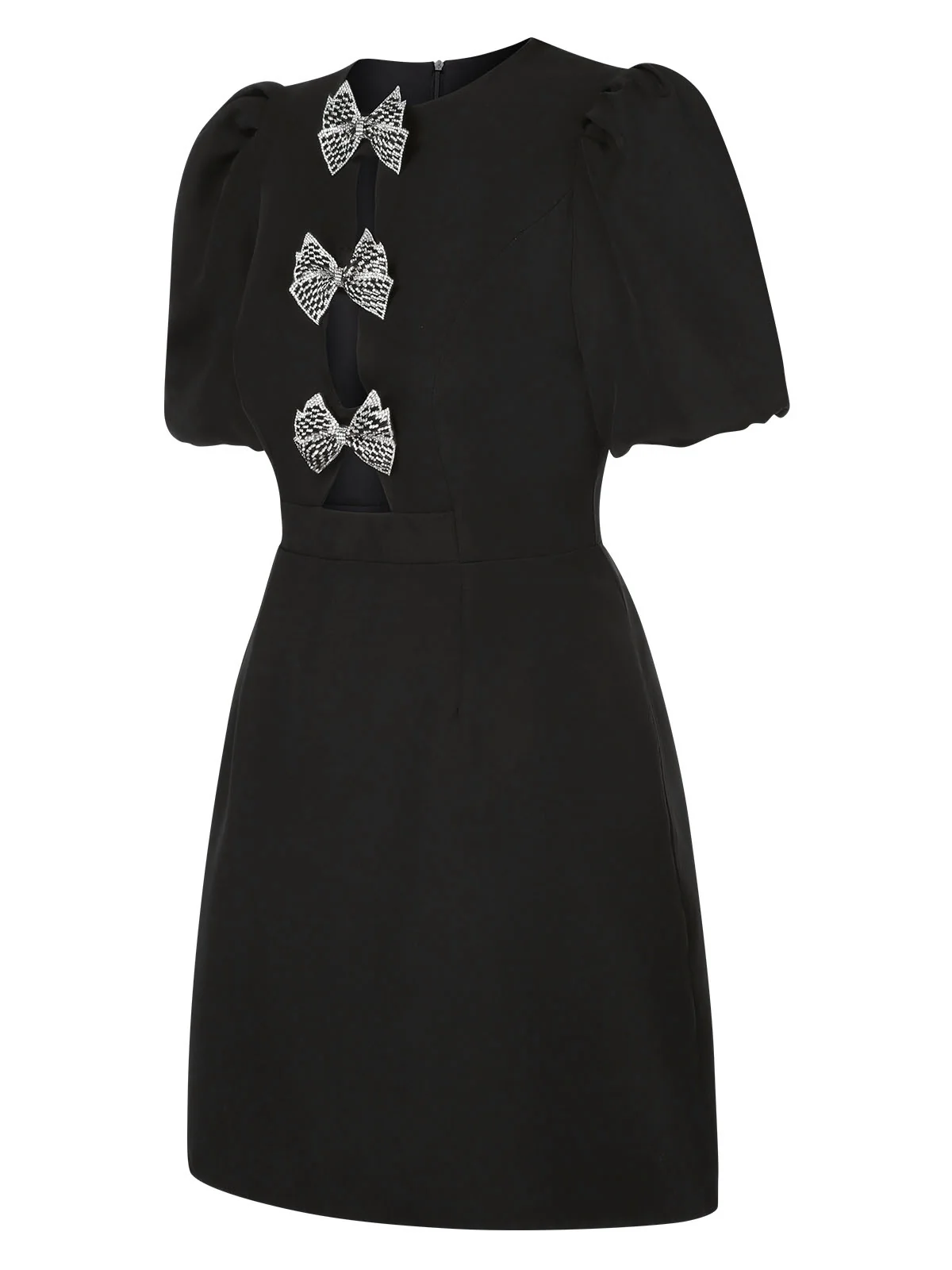 Black 1960s Solid Bow Hollow Puff Dress - Image 4