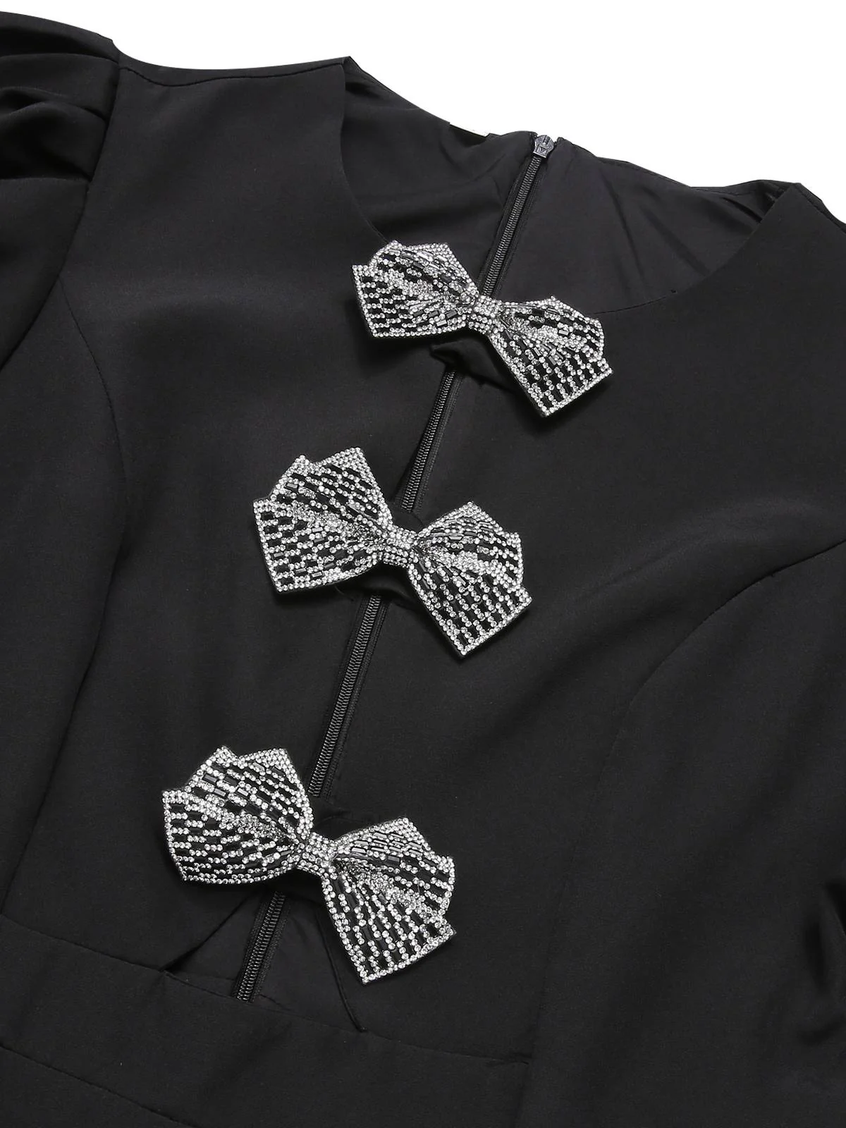 Black 1960s Solid Bow Hollow Puff Dress - Image 6