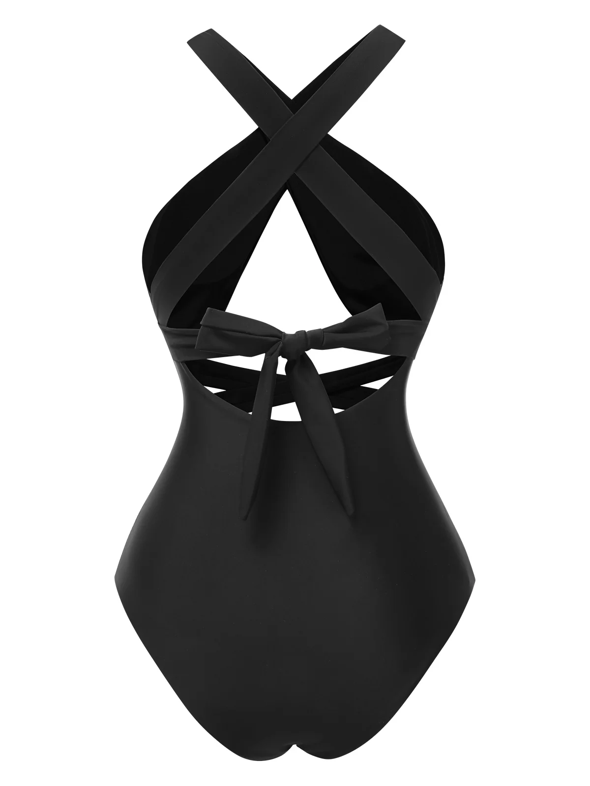Black 1960s Solid Cross Halter Hollow Tie Back Swimsuit - Image 3