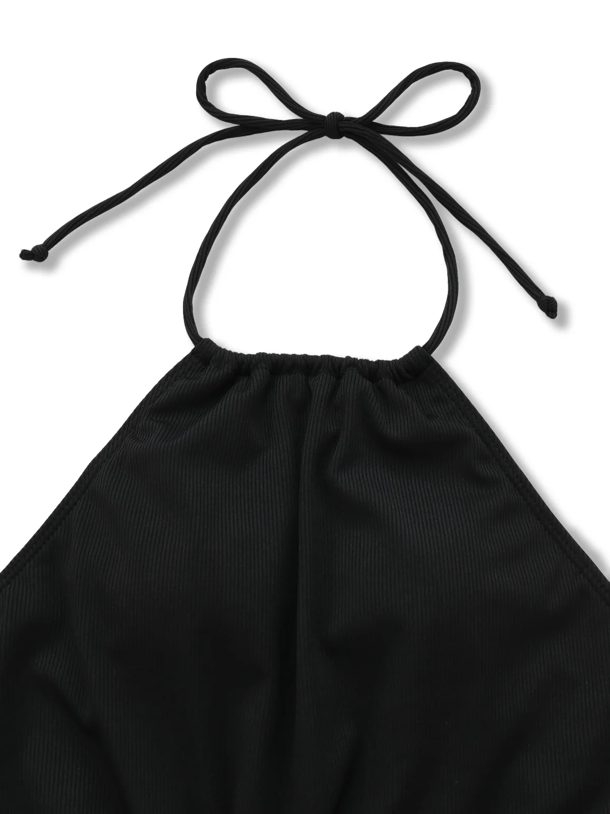 Black 1960s Solid Halter Ruched Bikini Set - Image 4