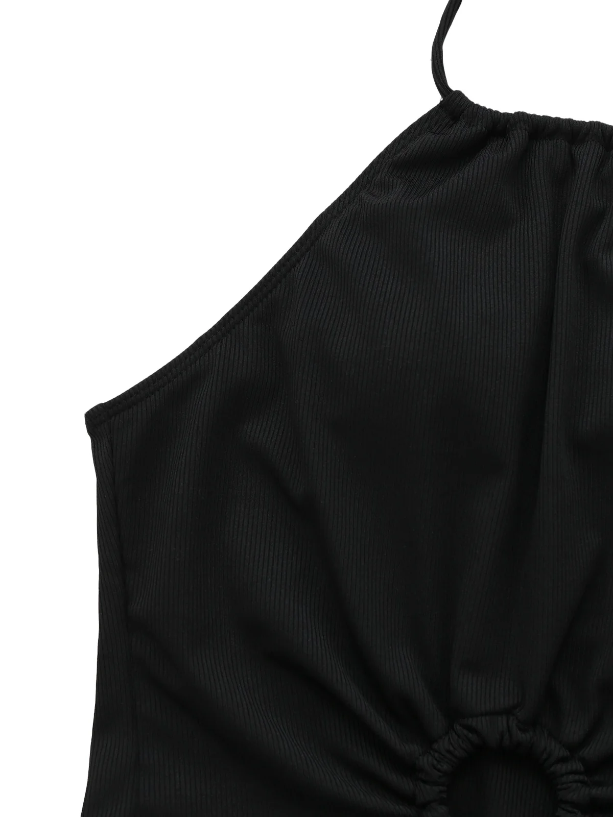 Black 1960s Solid Halter Ruched Bikini Set - Image 5