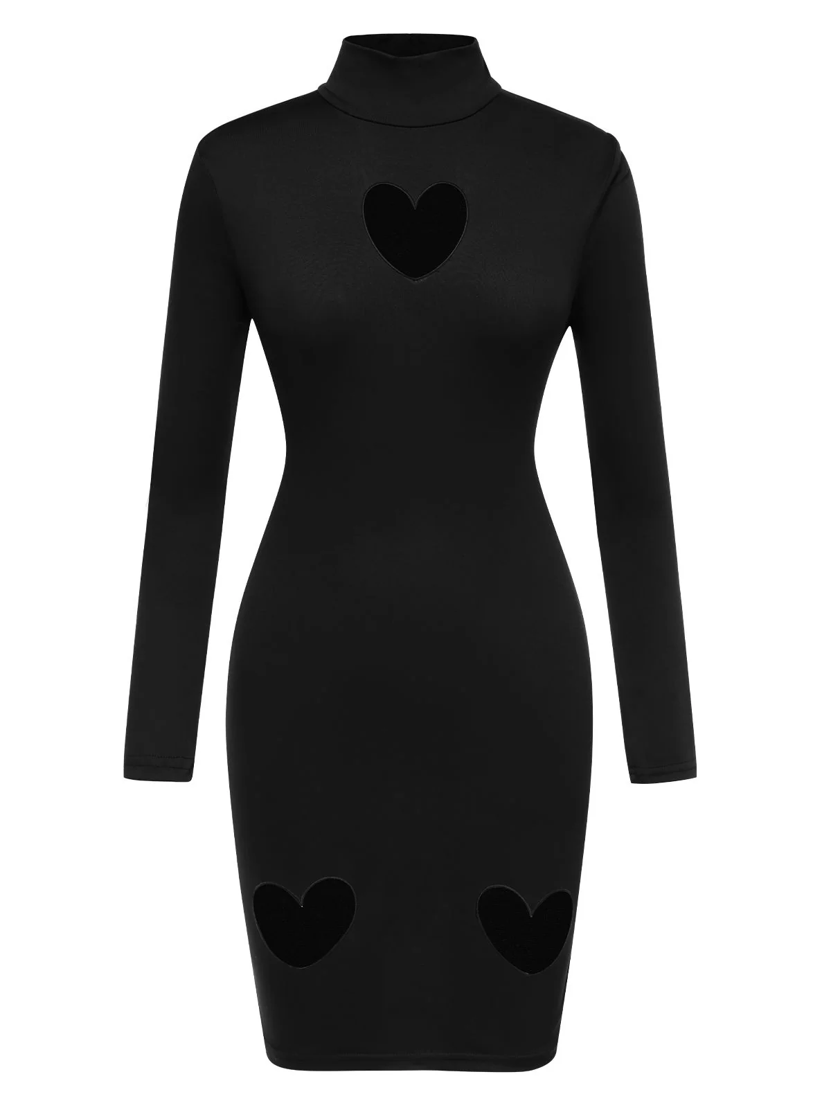 Black 1960s Solid Heart Cut Out Dress - Image 2