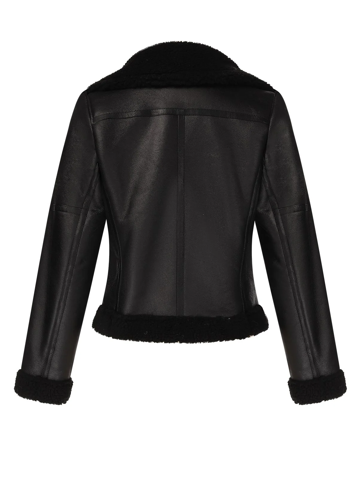 Black 1960s Solid Lapel Faux Leather Coat - Image 3
