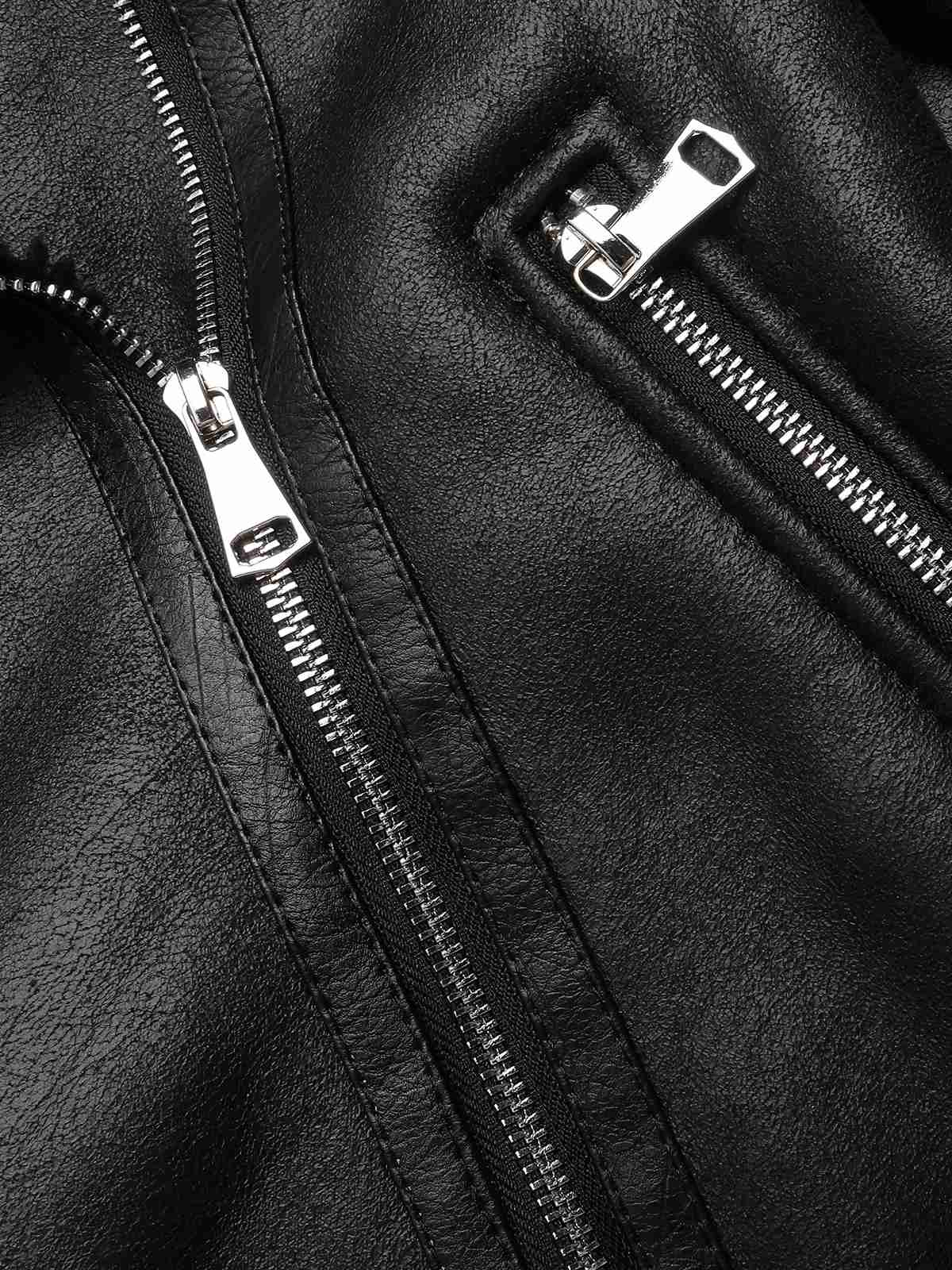 Black 1960s Solid Lapel Faux Leather Coat - Image 4