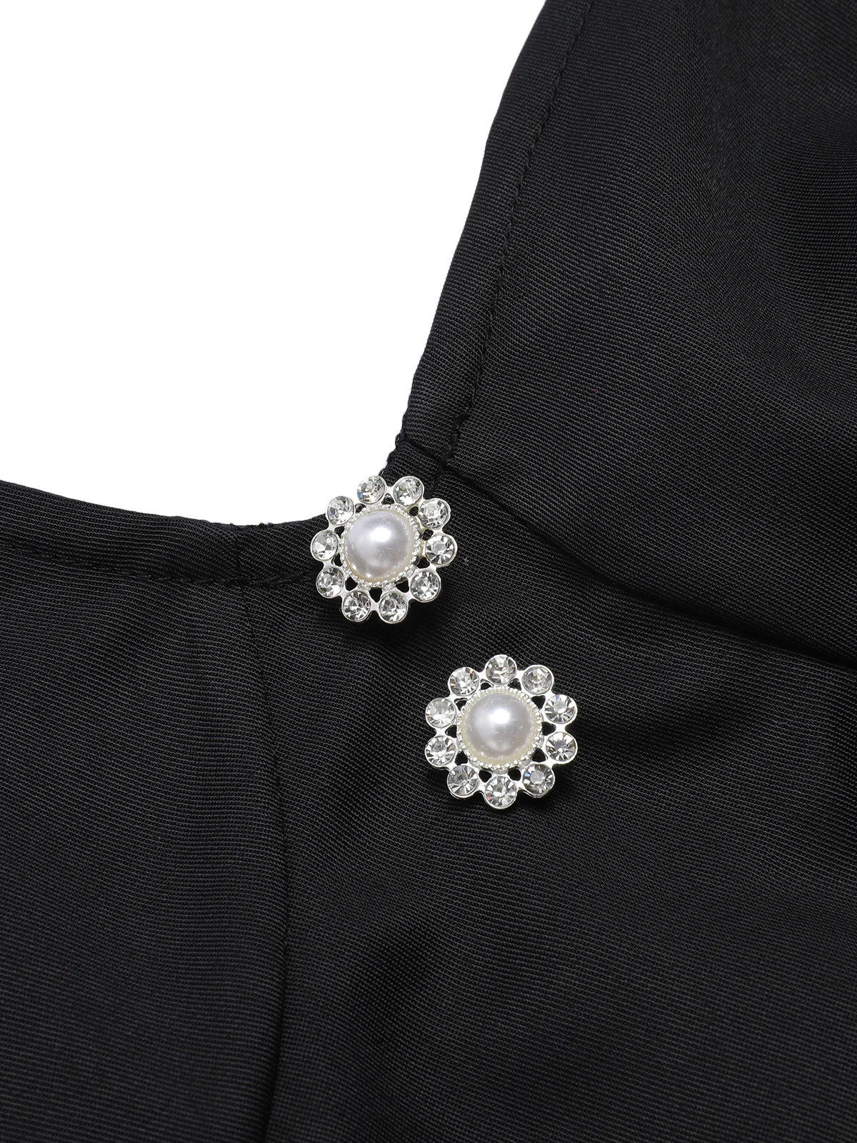 Black 1960s Solid Pearl Buttons Suspender Dress - Image 6