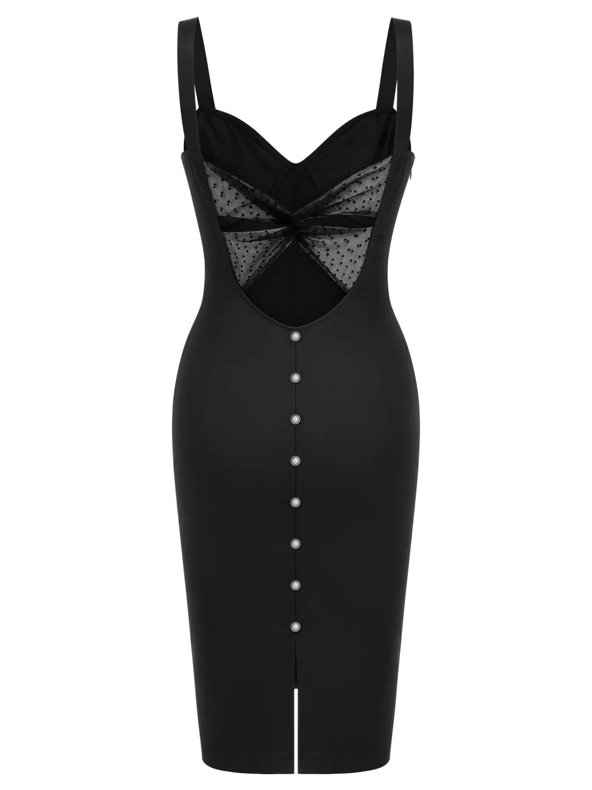 Black 1960s Solid Pearl Buttons Suspender Dress - Image 5