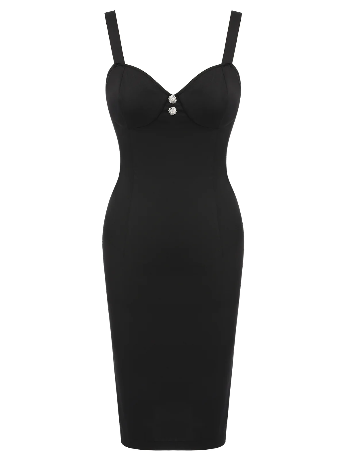 Black 1960s Solid Pearl Buttons Suspender Dress - Image 3
