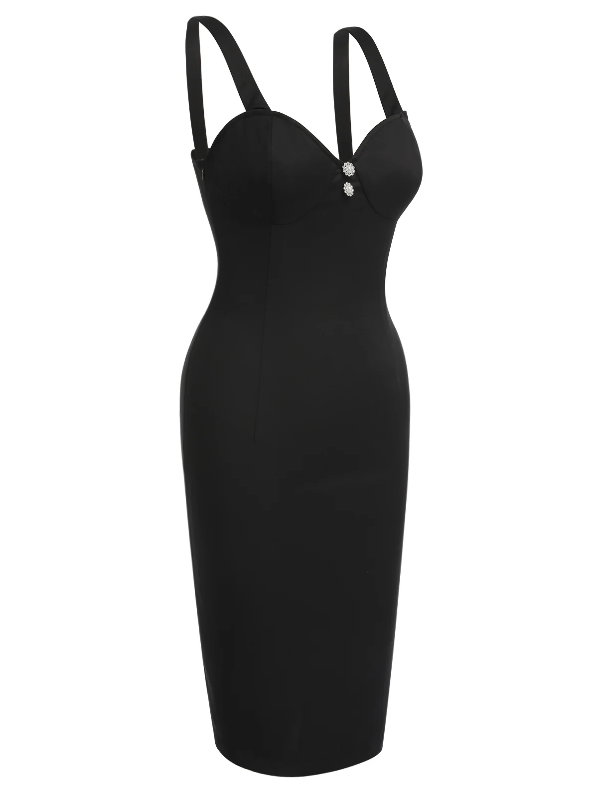 Black 1960s Solid Pearl Buttons Suspender Dress - Image 4