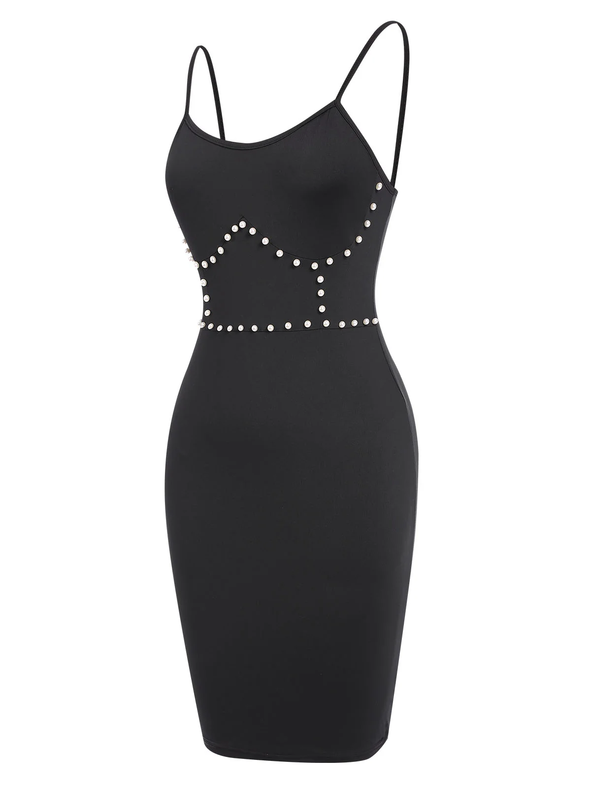Black 1960s Solid Pearl Spaghetti Straps Dress - Image 3