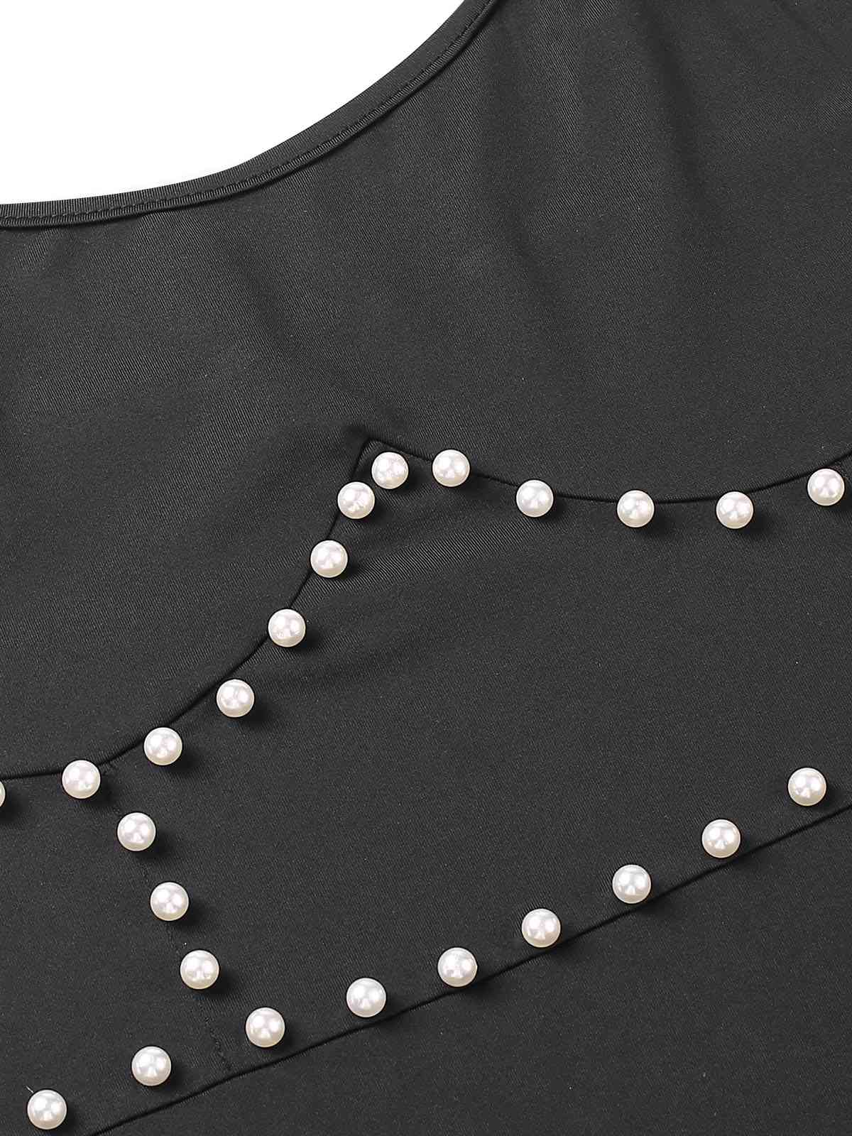 Black 1960s Solid Pearl Spaghetti Straps Dress - Image 4
