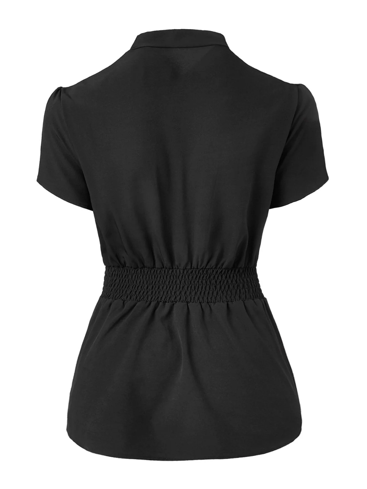 Black 1960s Solid Pleated Petal Sleeve Blouse - Image 2